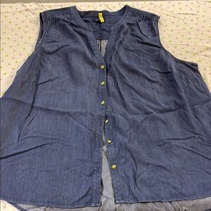 Sleeveless Denim Button-Up Top